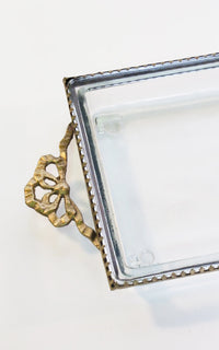 Design Shop Long Victorian Decorative Tray, Clear and Brass Gold, 17" x 6" x 1.5"