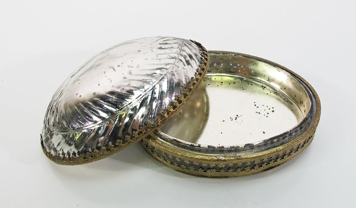 Design Shop Egg-Shaped Brass and Glass Decorative Box, Clear and Brass Gold, 6" x 4.5" x 3"