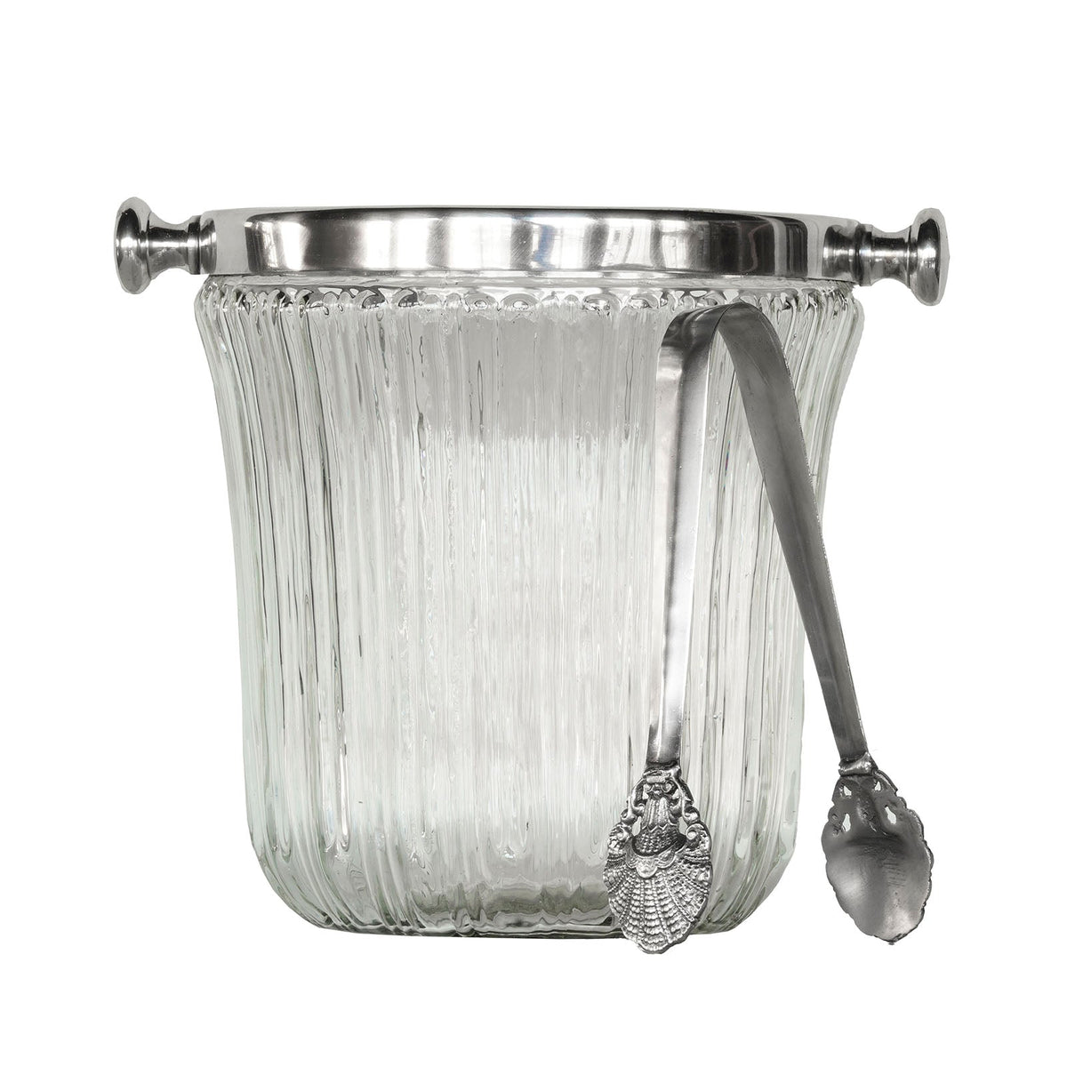 Design Shop Elle Glass Ice Bucket With Tongs, Clear and Antique Silver, 7.75" x 9.75" x 8.5"
