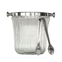 Design Shop Elle Glass Ice Bucket With Tongs, Clear and Antique Silver, 7.75" x 9.75" x 8.5"