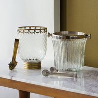 Design Shop Elle Glass Ice Bucket With Tongs, Clear and Antique Silver, 7.75" x 9.75" x 8.5"