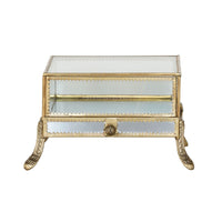 Design Shop Ormolu Glass Display Case With Drawer, Clear and Antique Brass, 7" x 7" x 5"