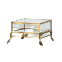 Design Shop Ormolu Glass Display Case With Drawer, Clear and Antique Brass, 7" x 7" x 5"