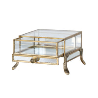 Design Shop Ormolu Glass Display Case With Drawer, Clear and Antique Brass, 7" x 7" x 5"