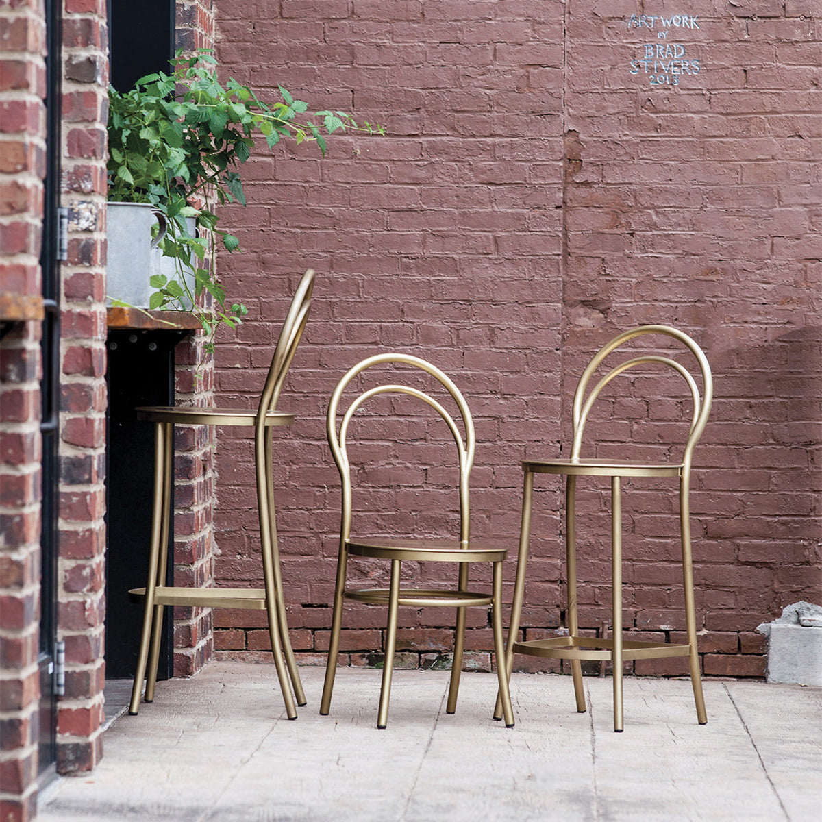 Design Shop Metz Bar Stool, Antique Brass, 17" x 17" x 46.5"