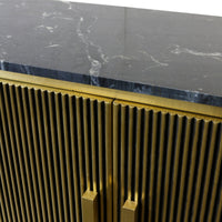 Black and Gold Fluted Sideboard with Marble Top