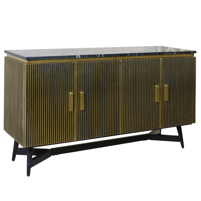 Black and Gold Fluted Sideboard with Marble Top