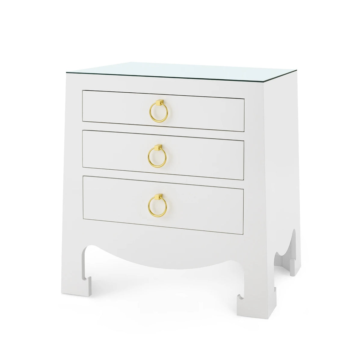 Villa & House Jacqui 3-Drawer Side Table with Glass Top, Chiffon White