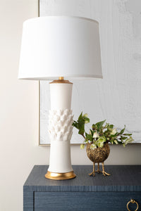 Villa & House Jasmine Lamp with Shade 17-inch White Linen, with Gold, Blanc de Chine
