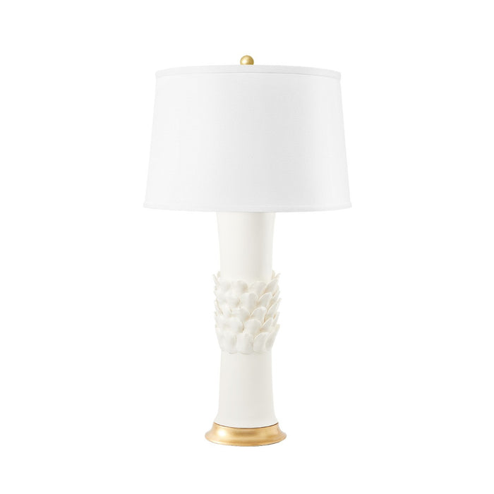 Villa & House Jasmine Lamp with Shade 17-inch White Linen, with Gold, Blanc de Chine