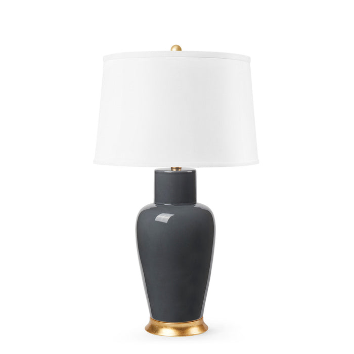 Villa & House Kylie Lamp with Shade 17-inch White Linen, with Gold, Stormy Gray