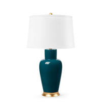 Villa & House Kylie Lamp with Shade 17-inch White Linen, with Gold, Dark Teal