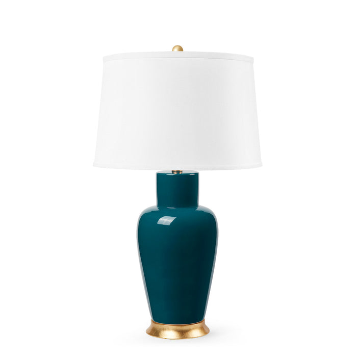 Villa & House Kylie Lamp with Shade 17-inch White Linen, with Gold, Dark Teal