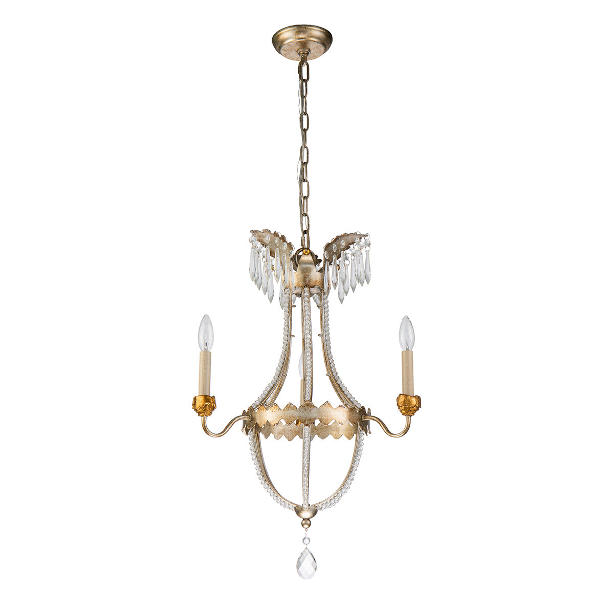 Lucas + McKearn - CH1035-3 - Three Light Mini Chandelier - Louis - Distressed Silver And Gold
