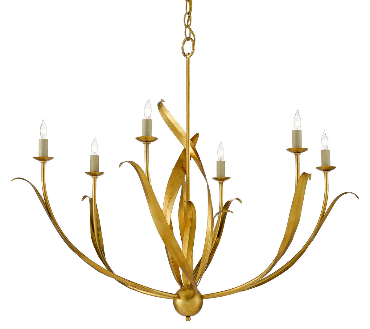 Currey and Company - 9000-0444 - Six Light Chandelier - Menefee Collection - Antique Gold Leaf