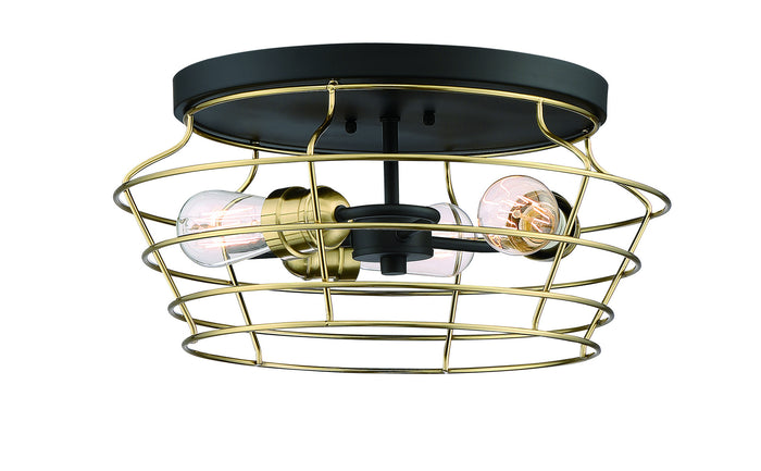 Craftmade Three Light Flushmount from the Thatcher collection in Flat Black/Satin Brass finish