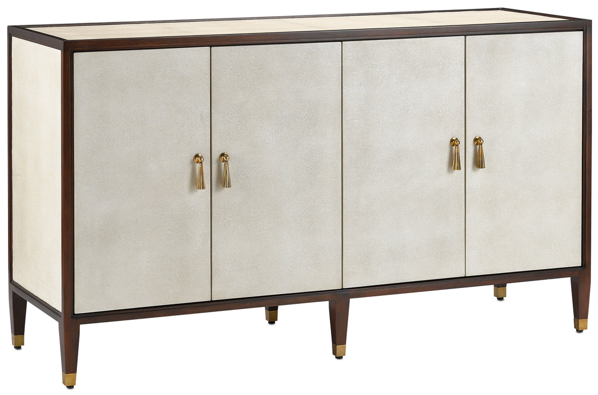 Currey and Company - 3000-0142 - Credenza - Evie Collection - Ivory/Dark Walnut/Brass