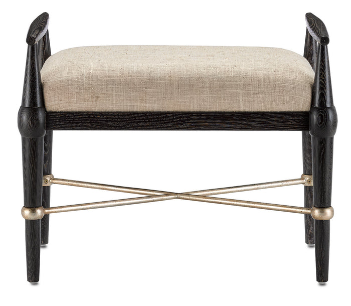 Currey and Company Ottoman from the Perrin collection in Ebonized Wood/Silver Granello finish
