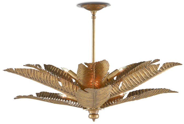 Currey and Company Six Light Semi-Flush Mount from the Tropical collection in Vintage Brass finish