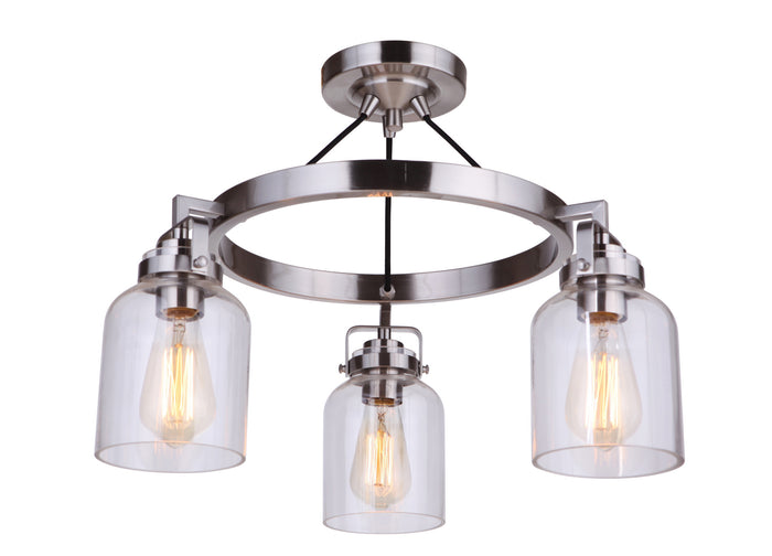 Craftmade Three Light Semi Flush Mount from the Foxwood collection in Brushed Polished Nickel finish