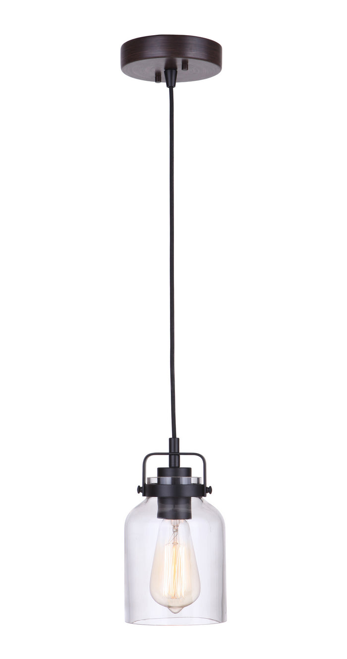 Craftmade One Light Mini Pendant from the Foxwood collection in Flat Black/Dark Teak finish