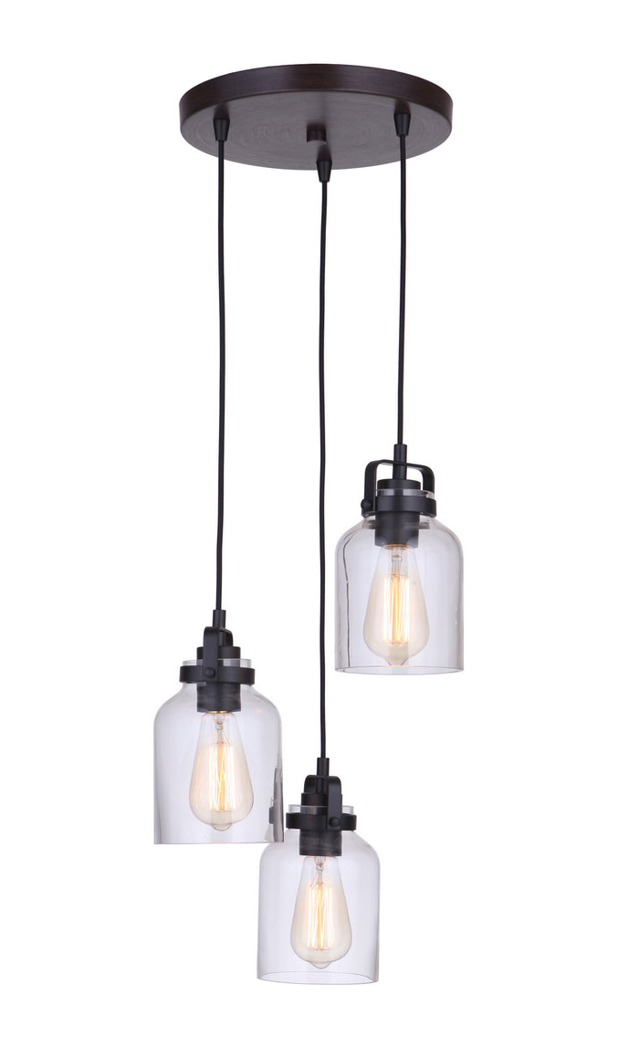 Craftmade Three Light Pendant from the Foxwood collection in Flat Black/Dark Teak finish