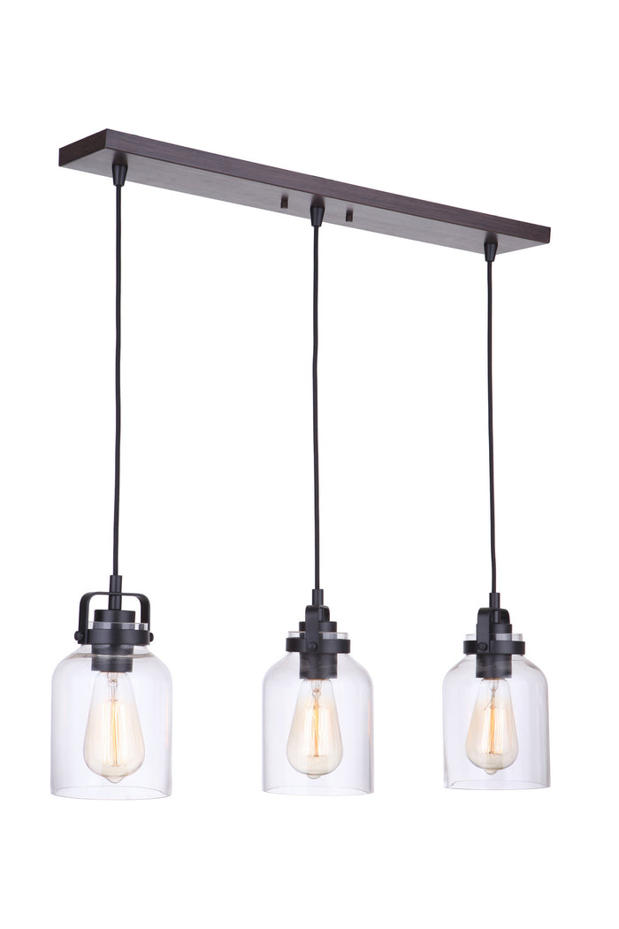 Craftmade Three Light Linear Pendant from the Foxwood collection in Flat Black/Dark Teak finish