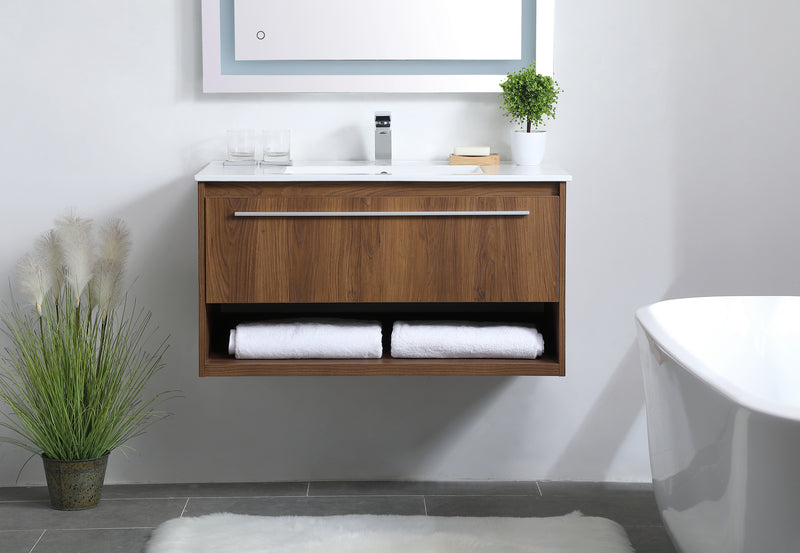 Elegant Lighting - VF43036WB - Single Bathroom Floating Vanity - Kasper - Walnut Brown