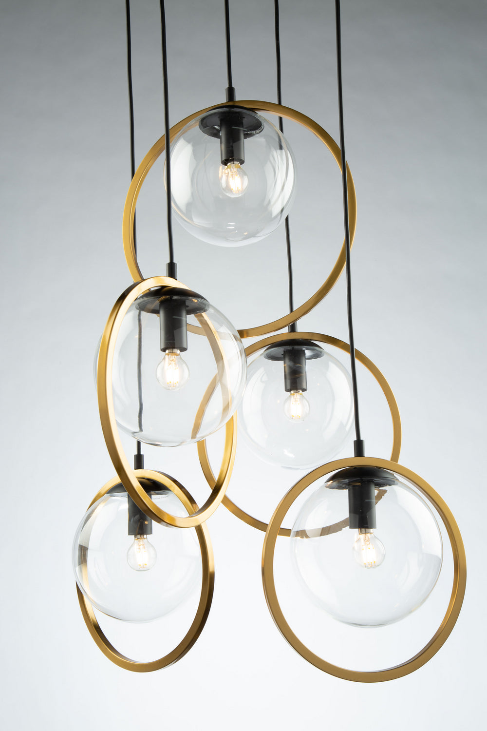 Artcraft - AC10895VB - Five Light Pendant - Lugano - Black & Vintage Brass