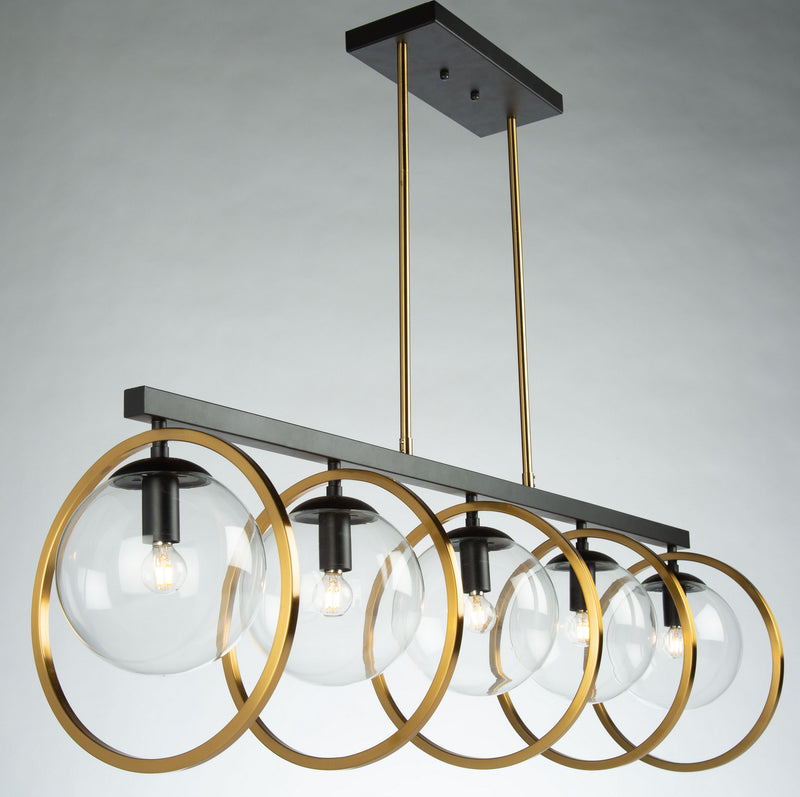 Artcraft Five Light Island Pendant from the Lugano collection in Black & Vintage Brass finish