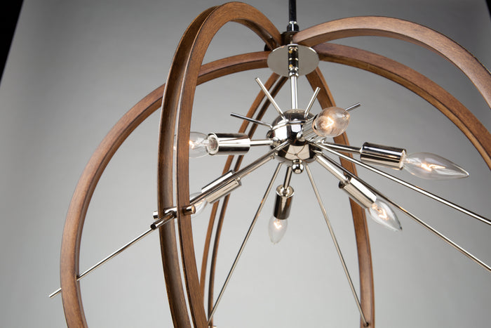 Artcraft Six Light Semi Flush Mount from the Abbey collection in Faux Wood & Polished Nickel finish
