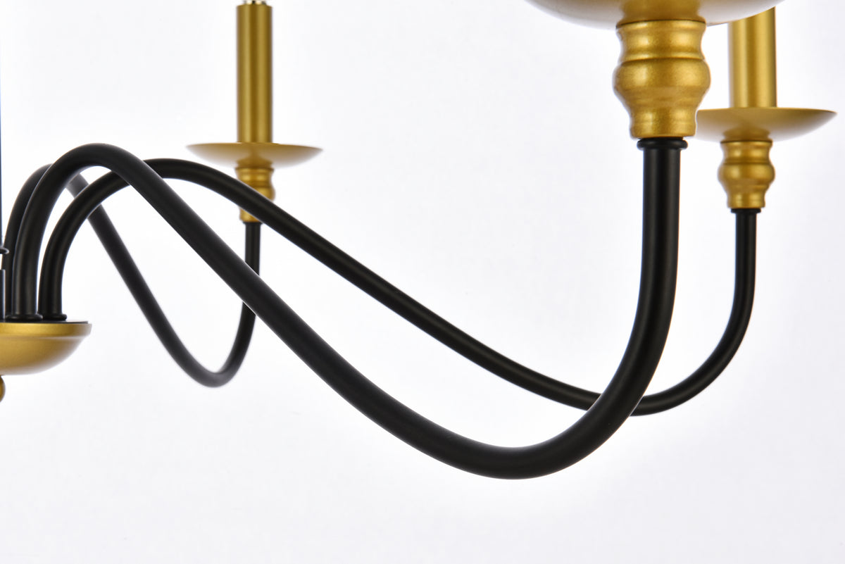 Elegant Lighting - LD5056D30BRB - Six Light Chandelier - Rohan - Brass and Black