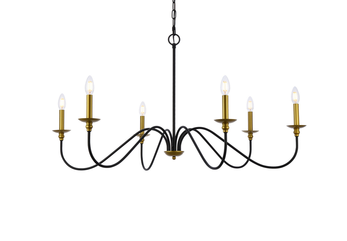 Elegant Lighting - LD5056D42BRB - Six Light Chandelier - Rohan - Brass and Black