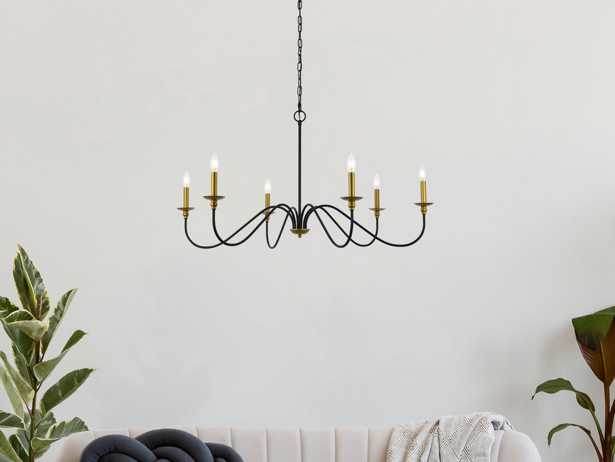 Elegant Lighting - LD5056D42BRB - Six Light Chandelier - Rohan - Brass and Black