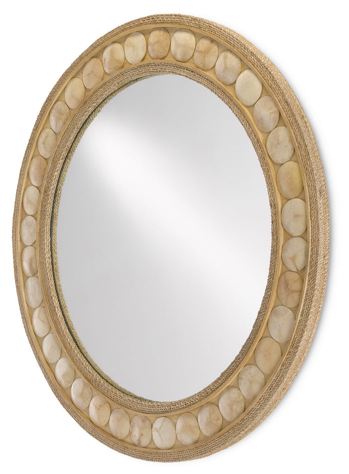 Currey and Company Mirror from the Buko collection in Straw/Natural Abaca Rope/Coco Shell/Mirror finish