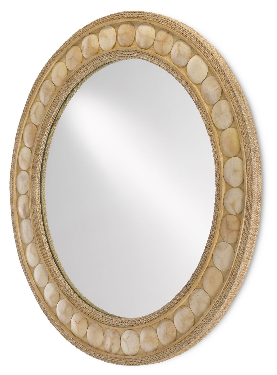 Currey and Company Mirror from the Buko collection in Straw/Natural Abaca Rope/Coco Shell/Mirror finish