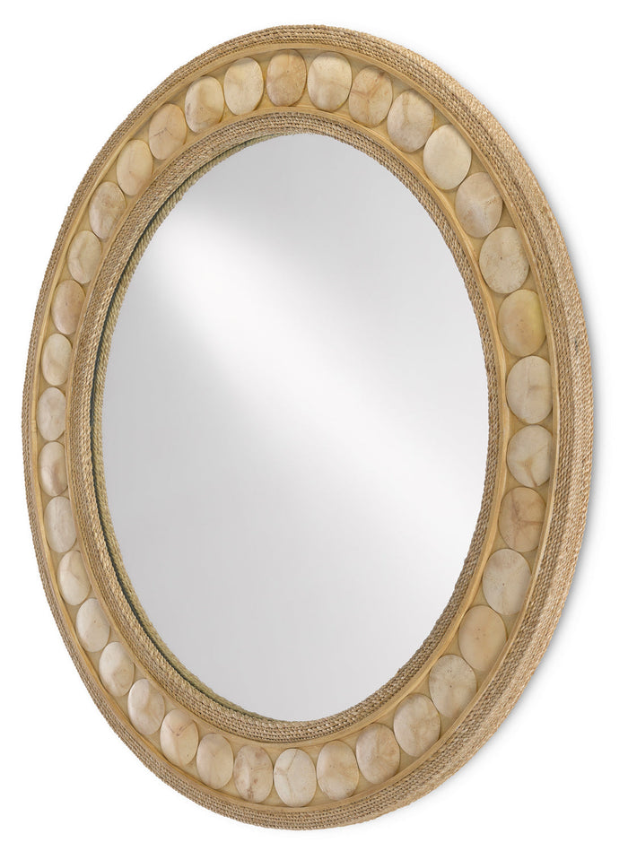 Currey and Company Mirror from the Buko collection in Straw/Natural Abaca Rope/Coco Shell/Mirror finish