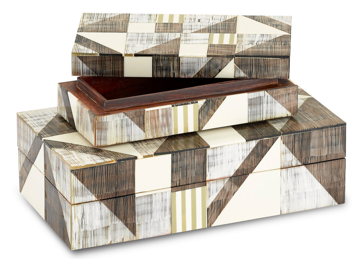 Currey and Company - 1200-0370 - Boxes Set of 2 - Modernist Collection - Gray/Natural