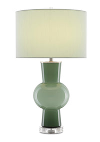 Currey and Company - 6000-0606 - One Light Table Lamp - Duende Collection - Light and Dark Green/Polished Nickel/Clear