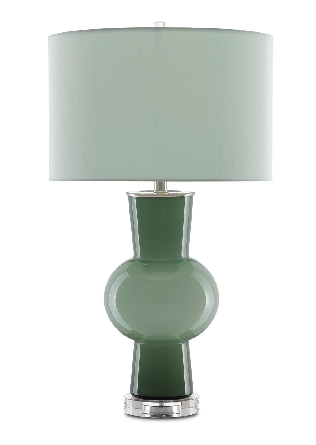 Currey and Company - 6000-0606 - One Light Table Lamp - Duende Collection - Light and Dark Green/Polished Nickel/Clear