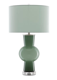 Currey and Company - 6000-0606 - One Light Table Lamp - Duende Collection - Light and Dark Green/Polished Nickel/Clear