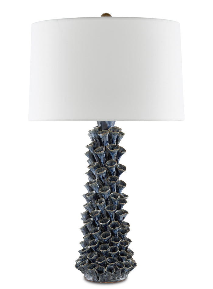 Currey and Company One Light Table Lamp from the Sunken collection in Blue Drip Glaze finish