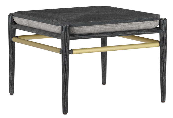 Currey and Company Ottoman from the Visby collection in Cerused Black/Brushed Brass finish