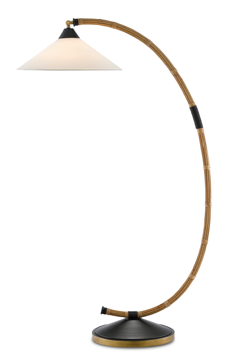 Currey and Company One Light Floor Lamp from the Lisbon collection in Natural/Rattan/New Brass/Satin Black finish