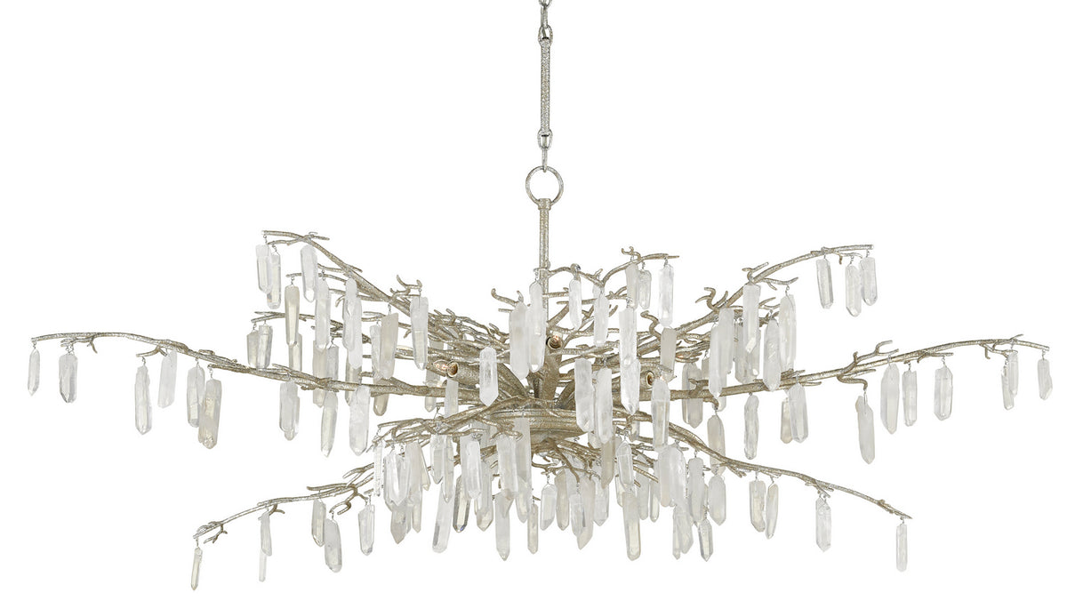 Currey and Company - 9000-0608 - Eight Light Chandelier - Forest Dawn Collection - Textured Silver/Natural