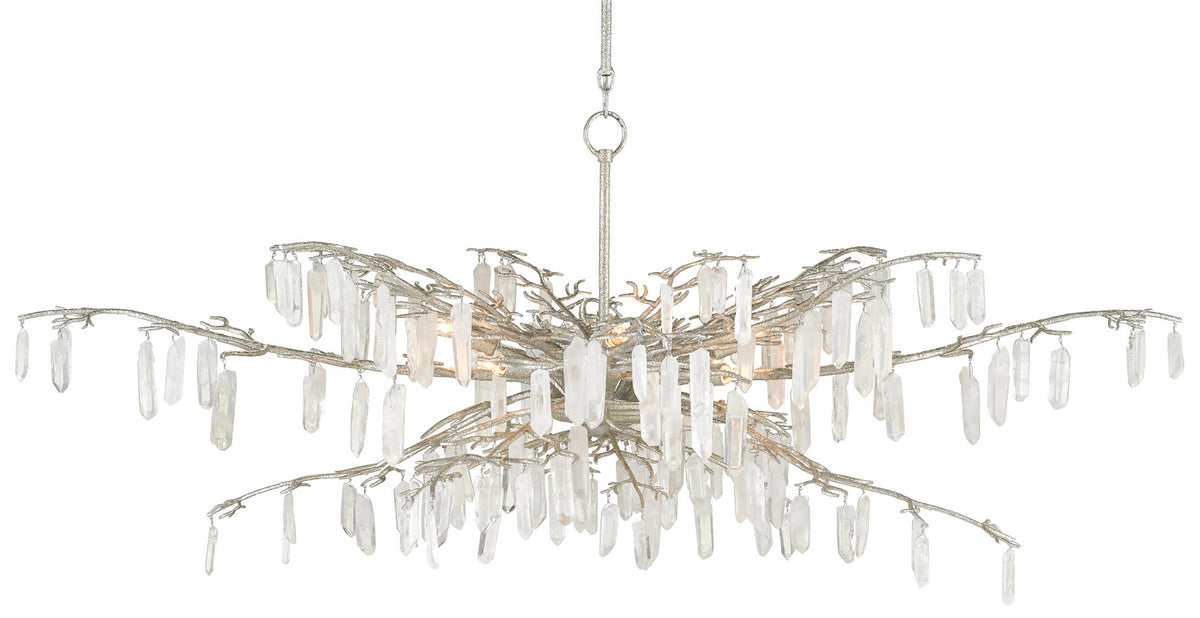 Currey and Company - 9000-0608 - Eight Light Chandelier - Forest Dawn Collection - Textured Silver/Natural