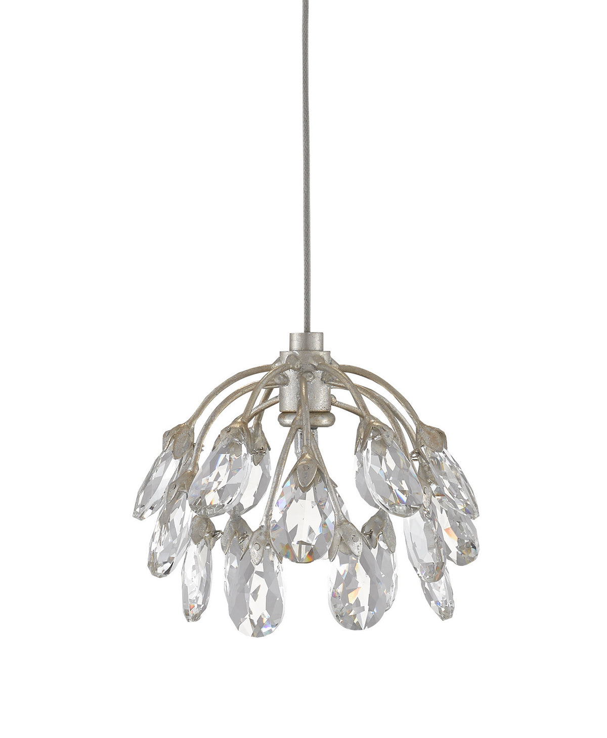 Currey and Company - 9000-0667 - One Light Pendant - Crystal Bud Collection - Crystal/ Contemporary Silver Leaf