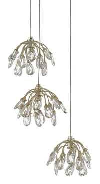 Currey and Company - 9000-0668 - Three Light Pendant - Crystal Bud Collection - Crystal/ Contemporary Silver Leaf