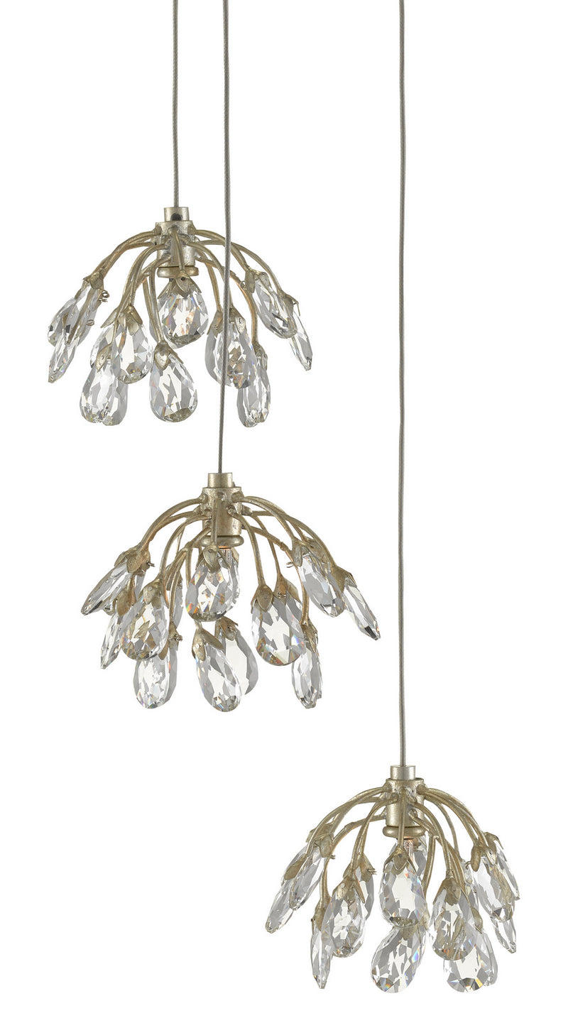 Currey and Company - 9000-0668 - Three Light Pendant - Crystal Bud Collection - Crystal/ Contemporary Silver Leaf