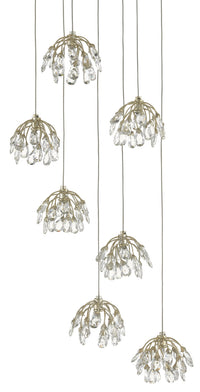 Currey and Company - 9000-0669 - Seven Light Pendant - Crystal Bud Collection - Crystal/ Contemporary Silver Leaf